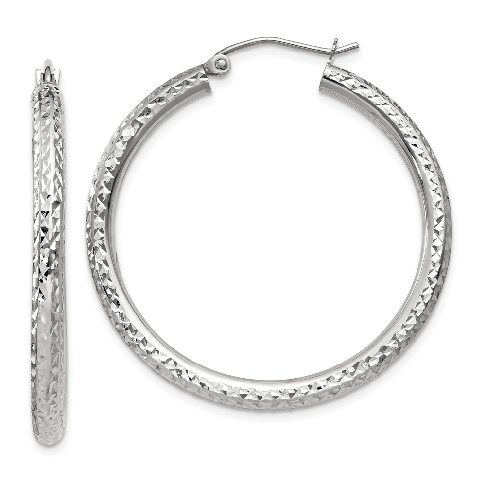 3mm, 14k White Gold Diamond-cut Hoops, 35mm (1 3/8 Inch)