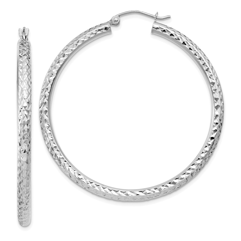 3mm, 14k White Gold Diamond-cut Hoops, 45mm (1 3/4 Inch)