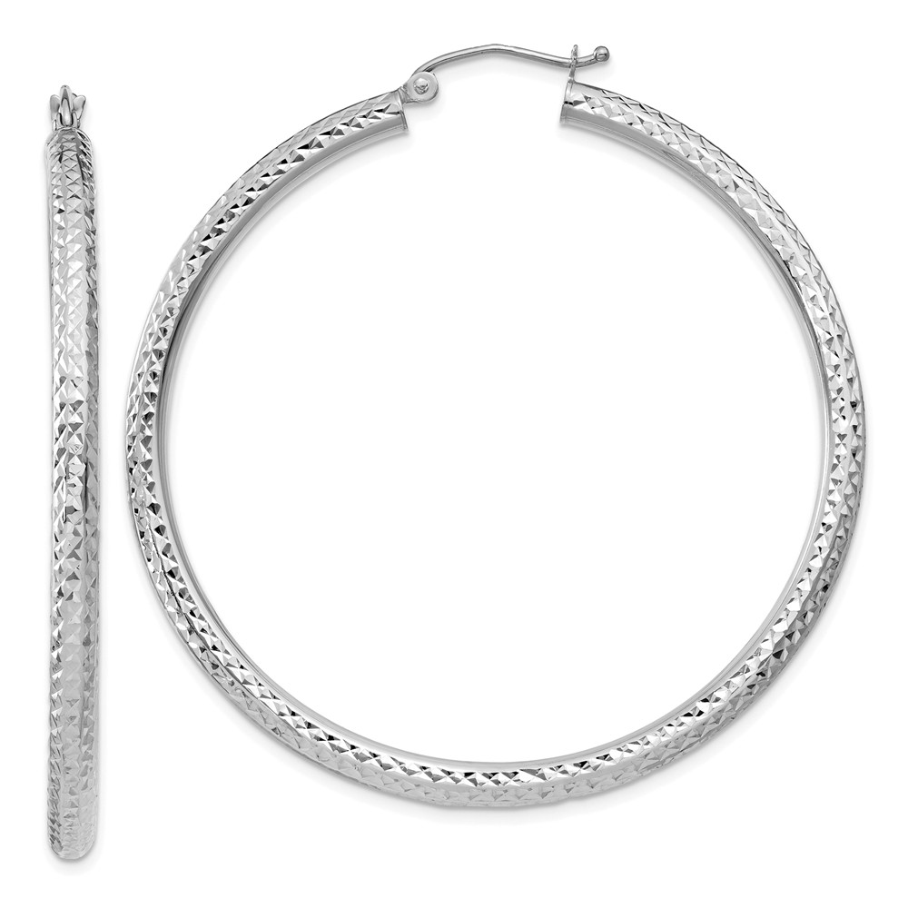 3mm, 14k White Gold Diamond-cut Hoops, 50mm (1 7/8 Inch)