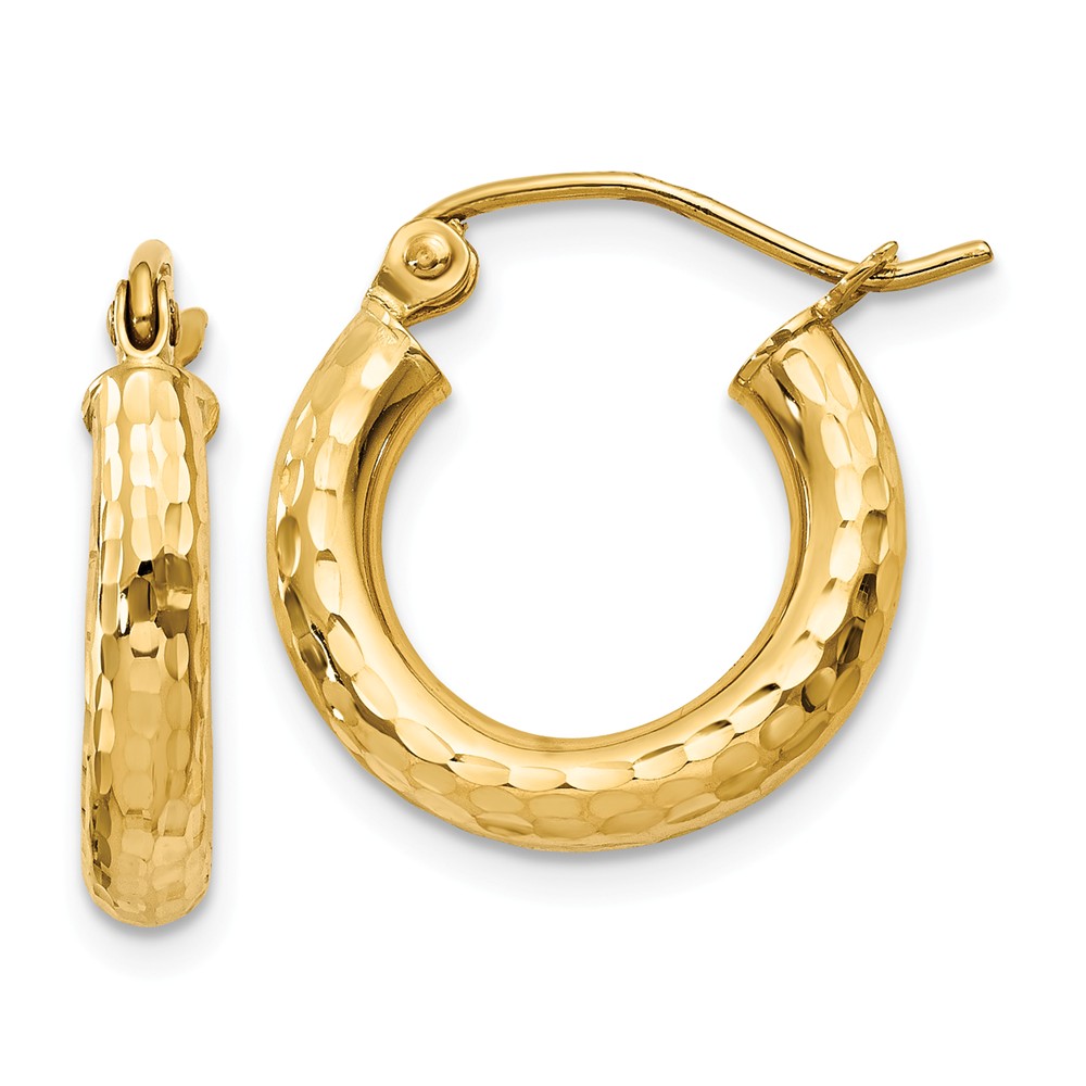 3mm, 14k Yellow Gold Diamond-cut Hoops, 15mm (9/16 Inch)