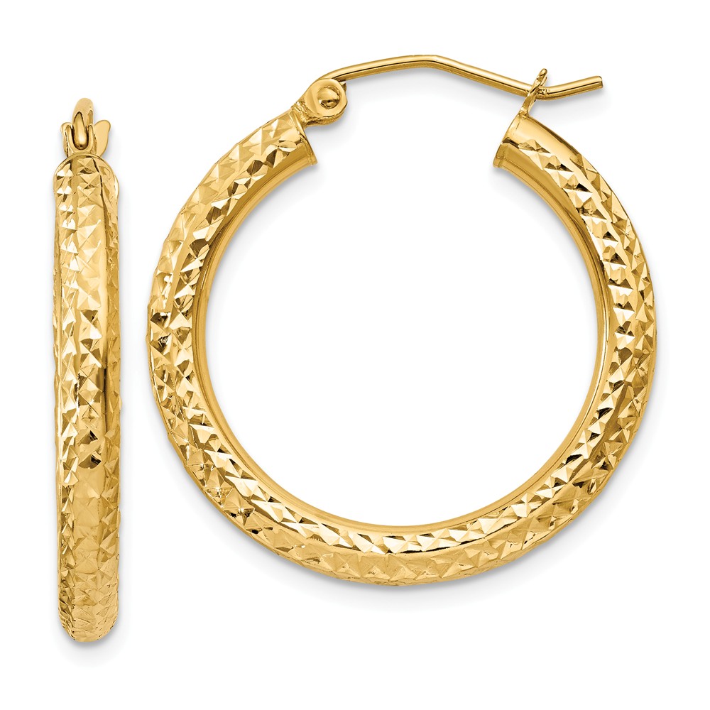 3mm, 14k Yellow Gold Diamond-cut Hoops, 25mm (1 Inch)