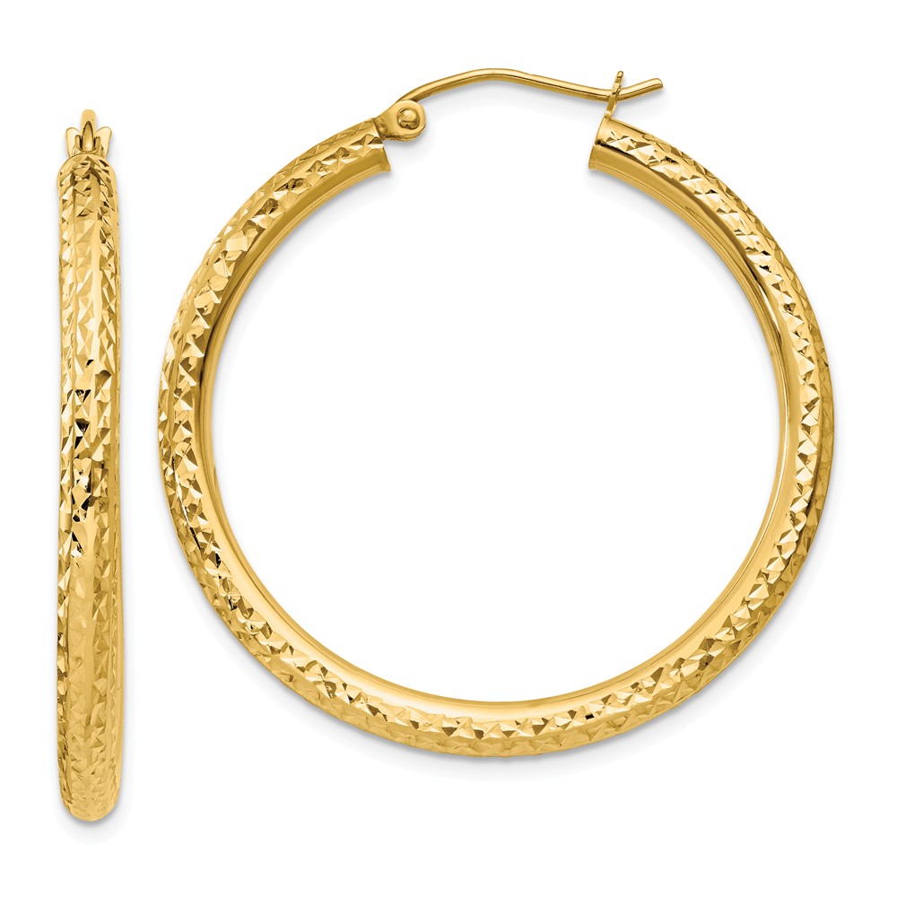 3mm, 14k Yellow Gold Diamond-cut Hoops, 35mm (1 3/8 Inch)