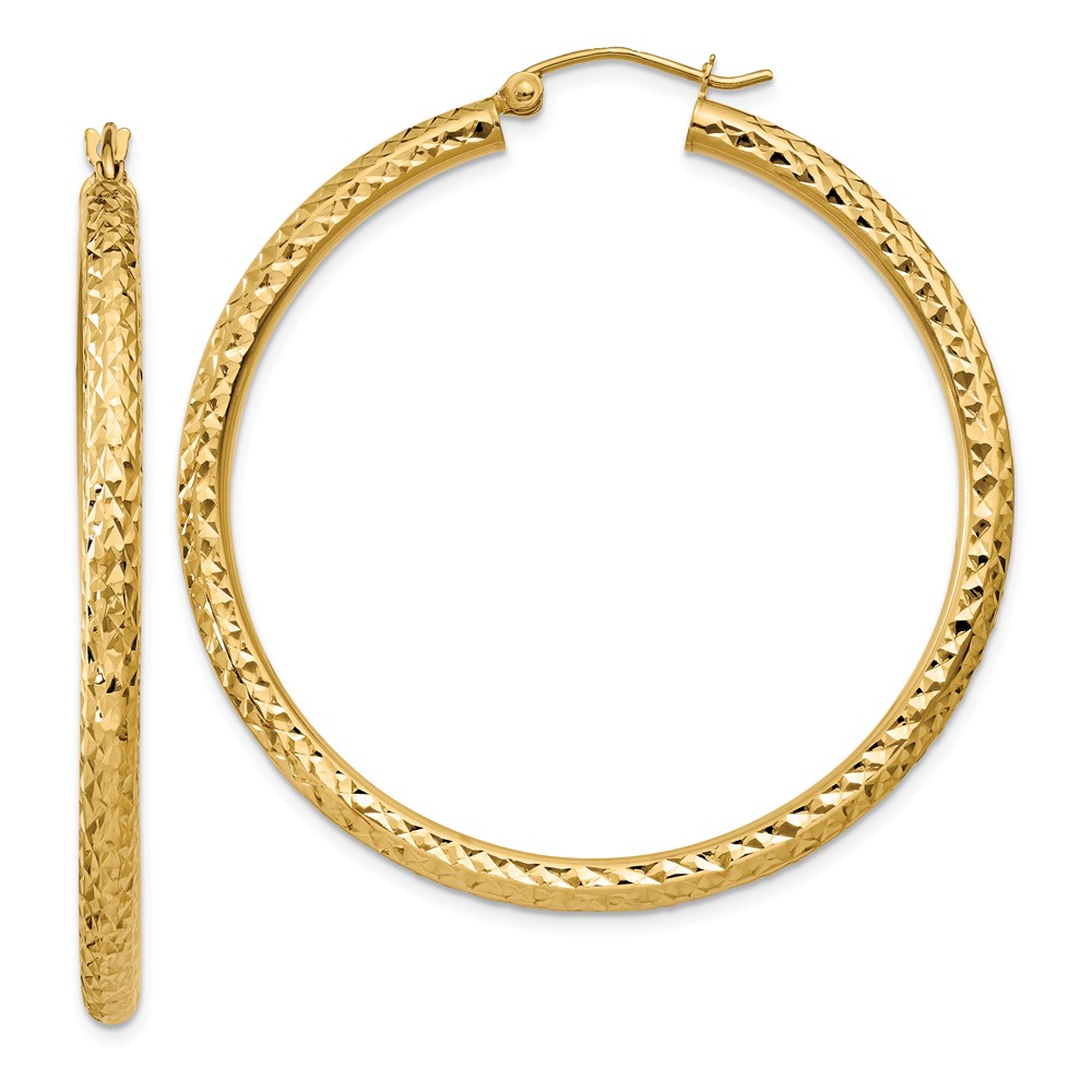 3mm, 14k Yellow Gold Diamond-cut Hoops, 45mm (1 3/4 Inch)