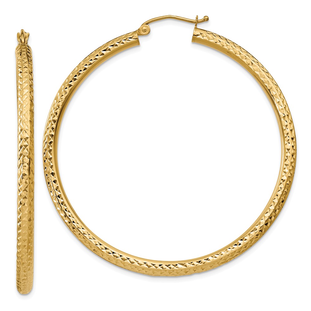 3mm, 14k Yellow Gold Diamond-cut Hoops, 50mm (1 7/8 Inch)