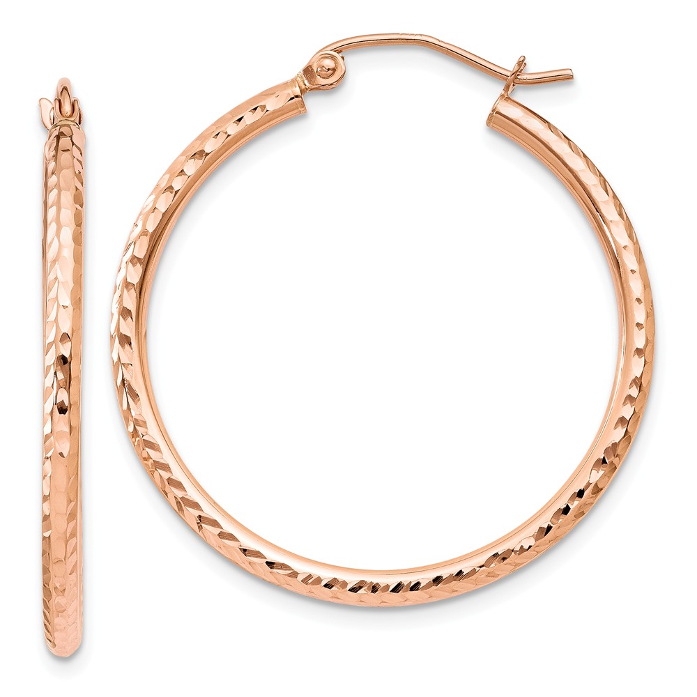 2mm, 14k Rose Gold Diamond-cut Hoops, 30mm (1 1/8 Inch)