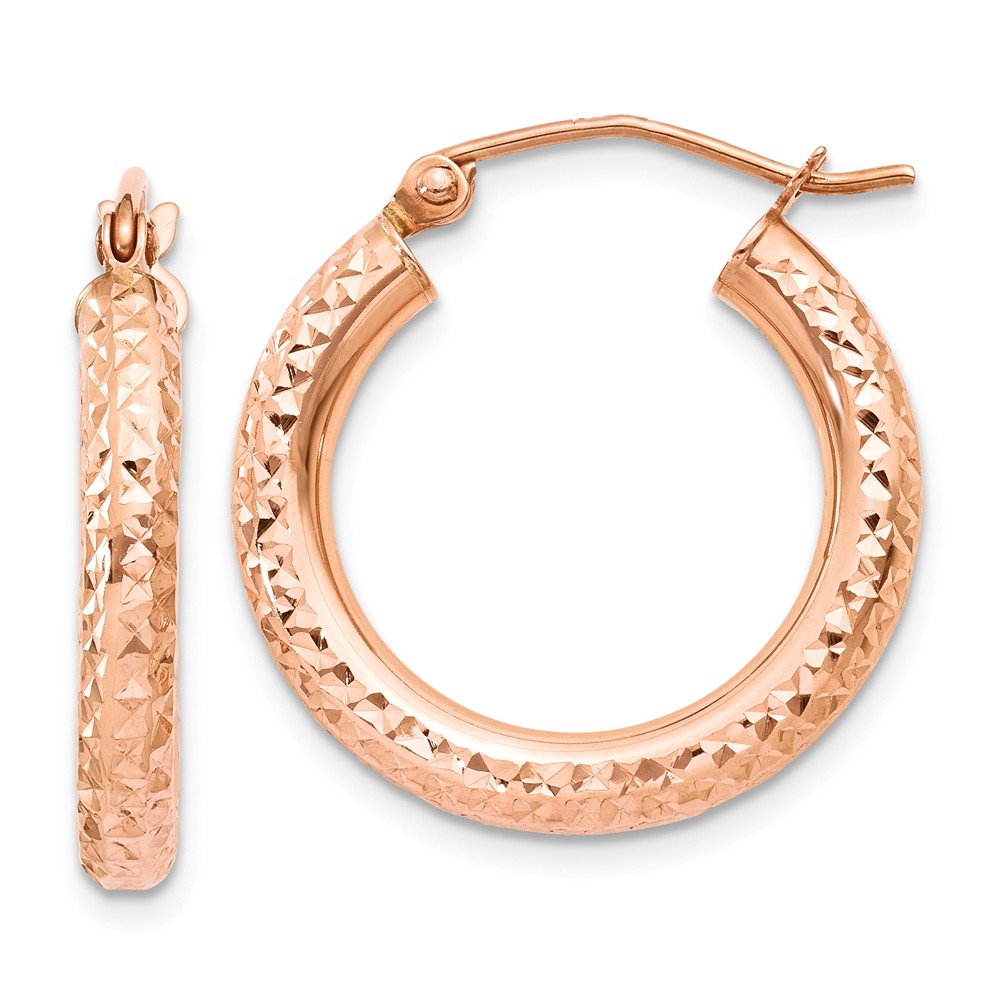 3mm, 14k Rose Gold Diamond-cut Hoops, 20mm (3/4 Inch)
