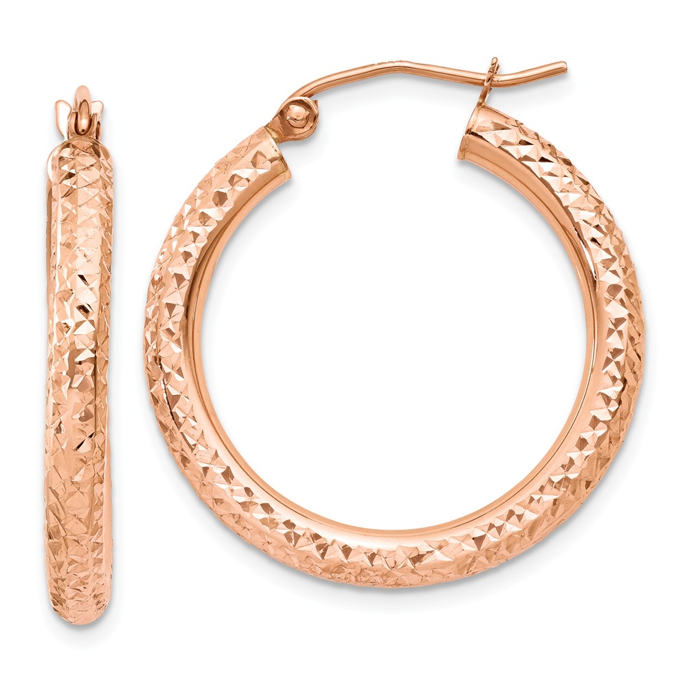 3mm, 14k Rose Gold Diamond-cut Hoops, 25mm (1 Inch)