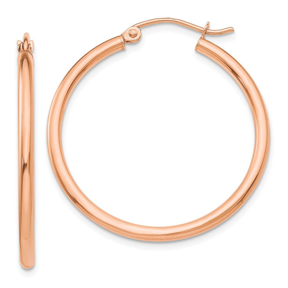 2mm, 14k Rose Gold Polished Round Hoop Earrings, 30mm (1 1/8 Inch)