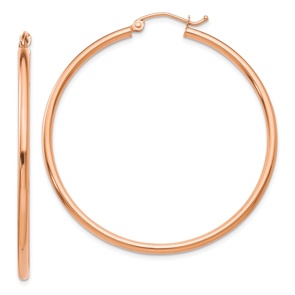 2mm, 14k Rose Gold Polished Round Hoop Earrings, 45mm (1 3/4 Inch)