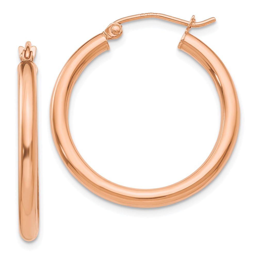 2.5mm, 14k Rose Gold Polished Round Hoop Earrings, 25mm (1 Inch)