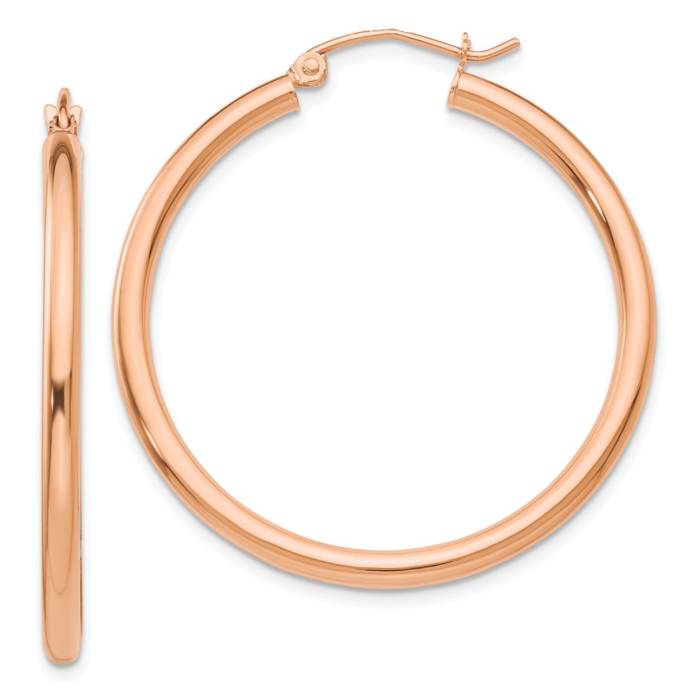 2.5mm, 14k Rose Gold Polished Round Hoop Earrings, 35mm (1 3/8 Inch)