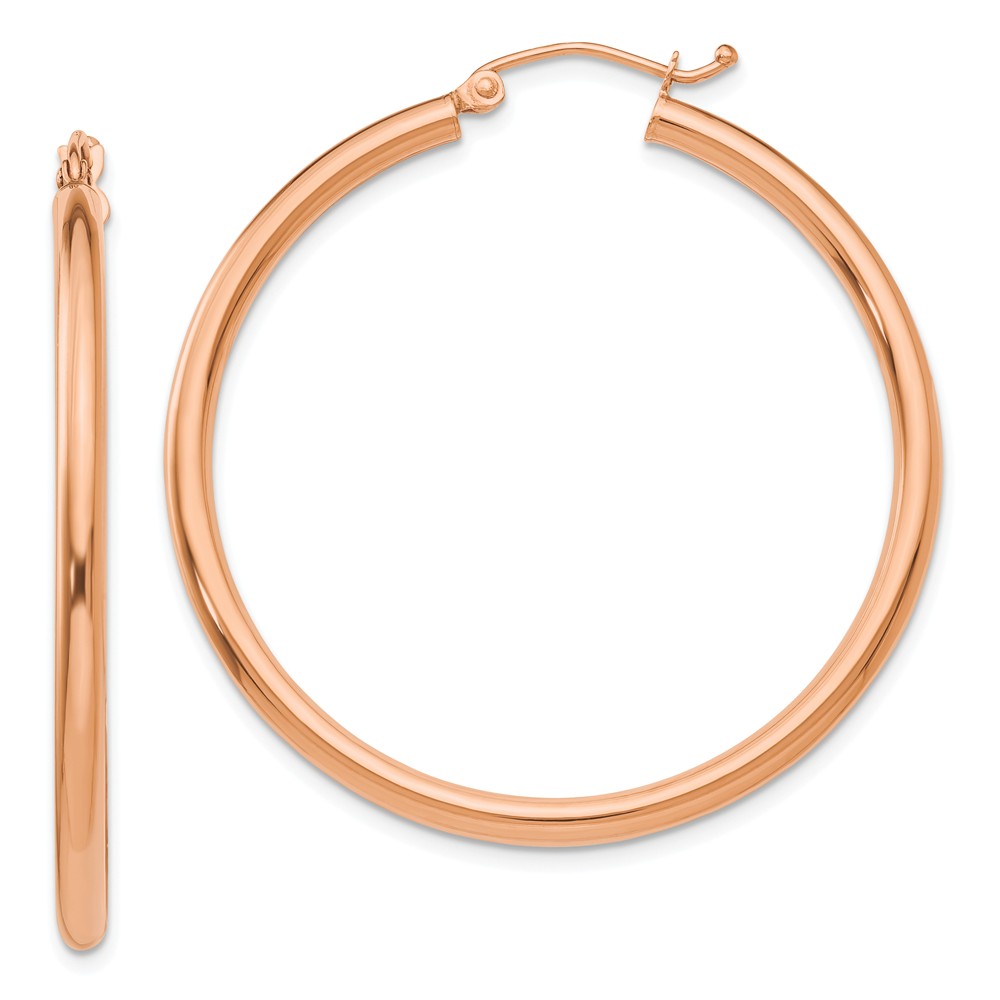 2.5mm, 14k Rose Gold Polished Round Hoop Earrings, 40mm (1 1/2 Inch)