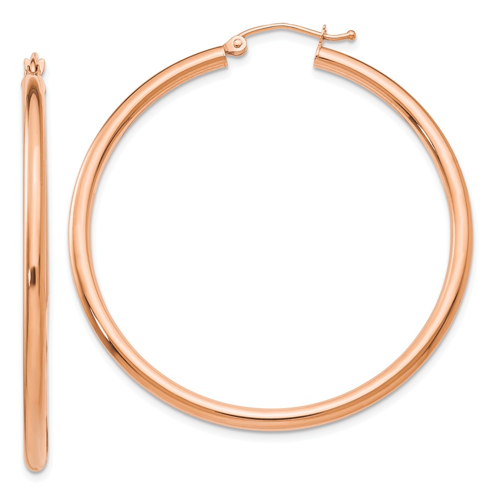 2.5mm, 14k Rose Gold Polished Round Hoop Earrings, 45mm (1 3/4 Inch)