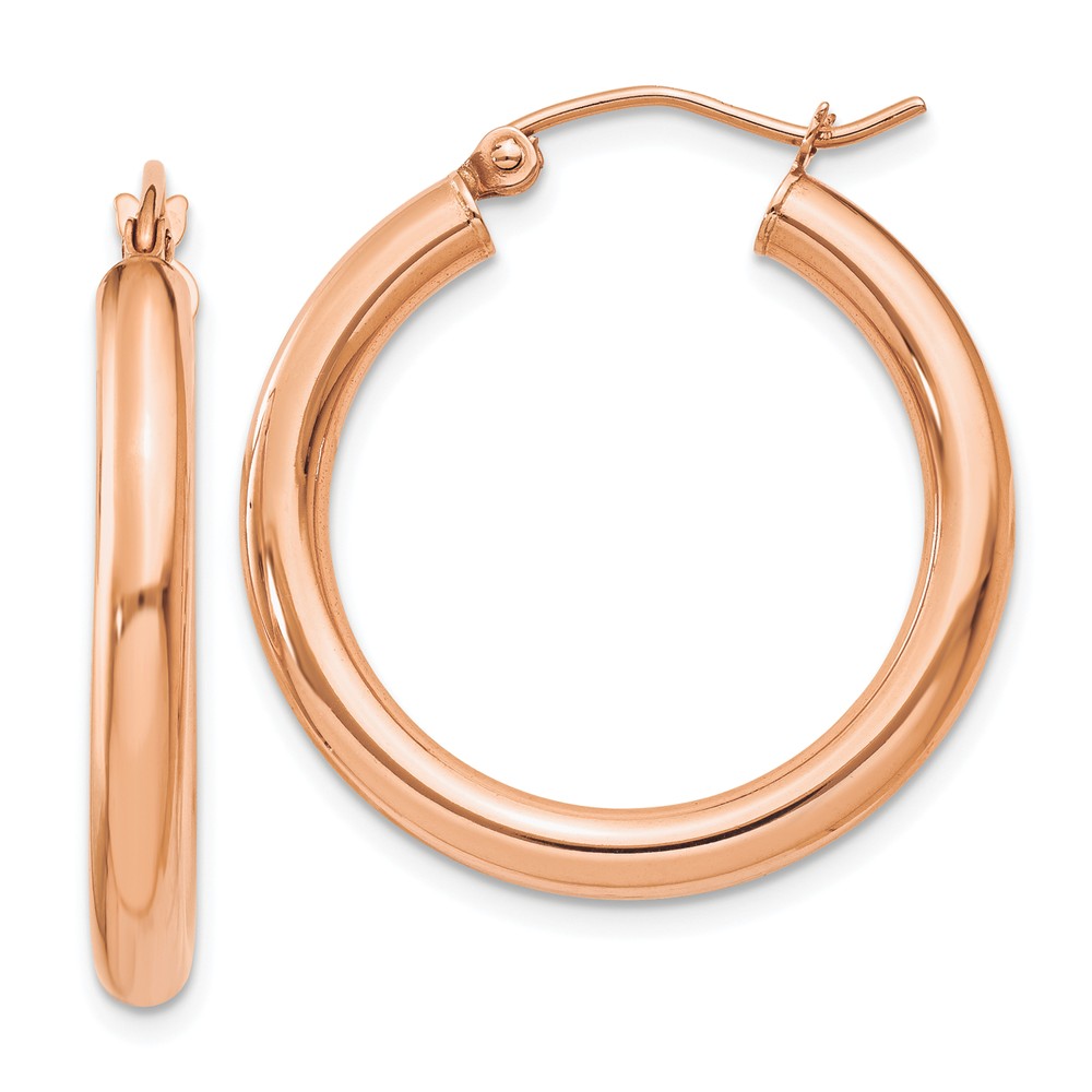 3mm, 14k Rose Gold Polished Round Hoop Earrings, 25mm (1 Inch)