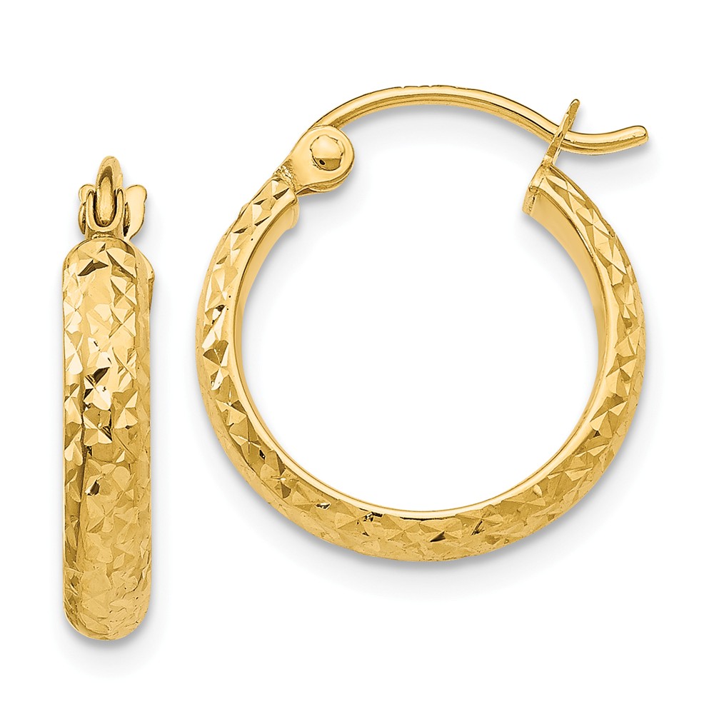 2.8mm, 14k Yellow Gold Diamond-cut Hoops, 15mm (9/16 Inch)