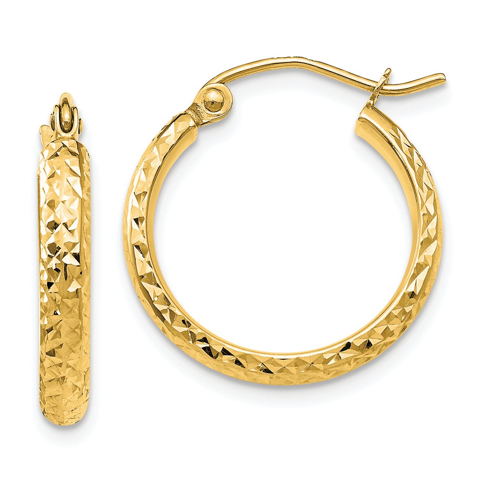 2.8mm, 14k Yellow Gold Diamond-cut Hoops, 18mm (11/16 Inch)