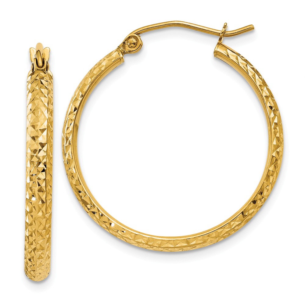 2.8mm, 14k Yellow Gold Diamond-cut Hoops, 25mm (1 Inch)