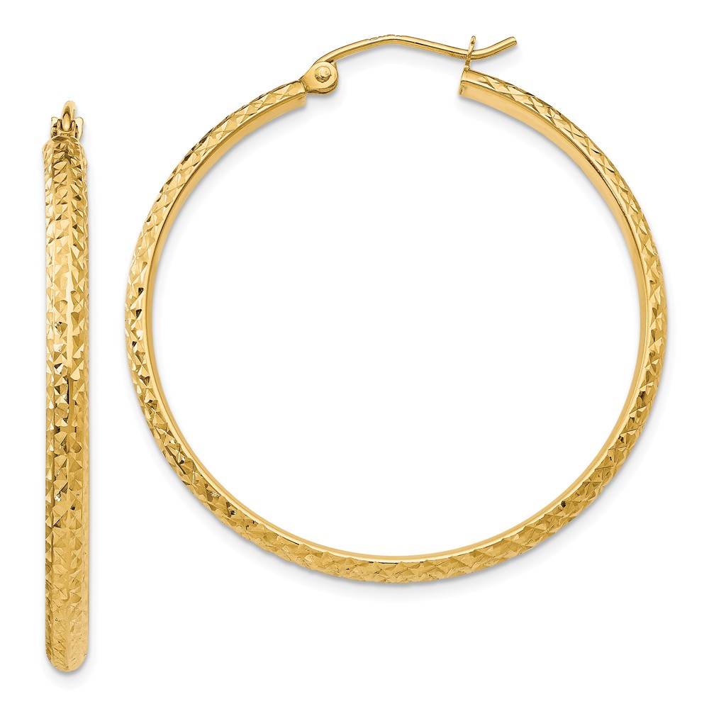 2.8mm, 14k Yellow Gold Diamond-cut Hoops, 37mm (1 3/8 Inch)