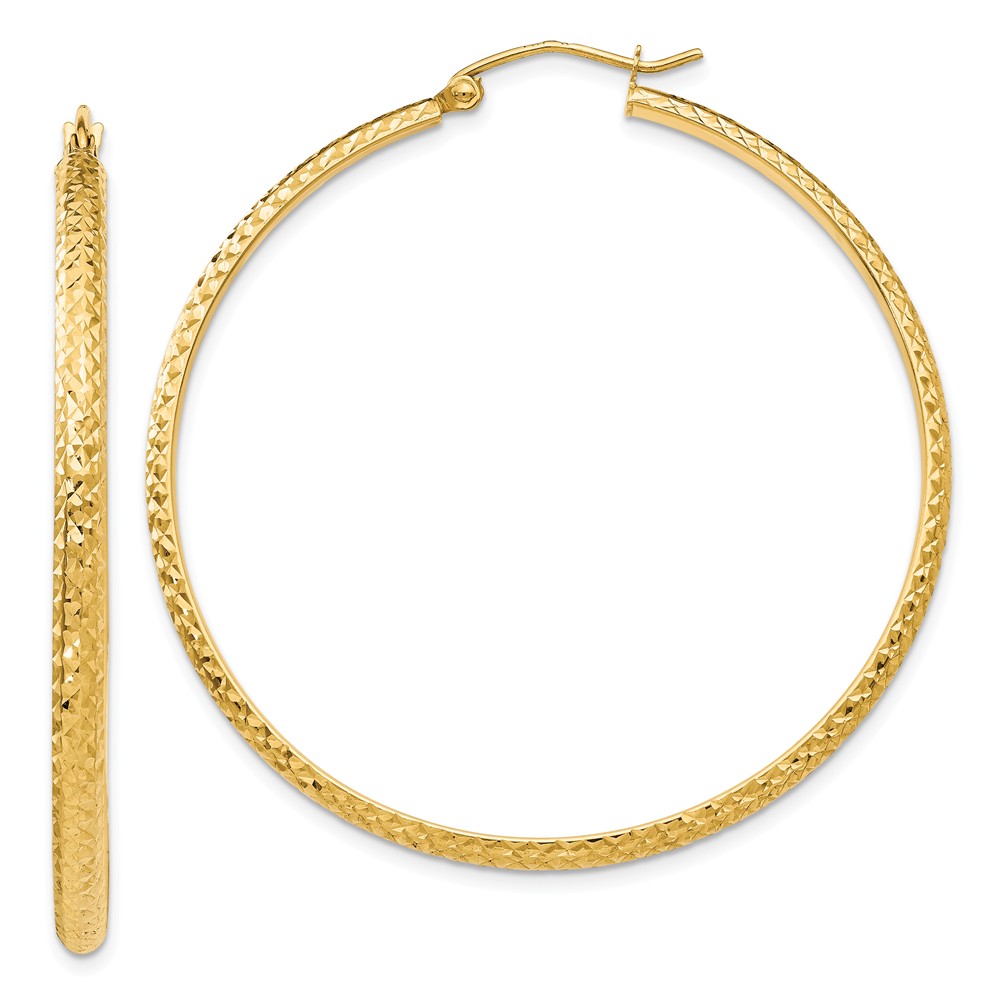 2.8mm, 14k Yellow Gold Diamond-cut Hoops, 46mm (1 3/4 Inch)
