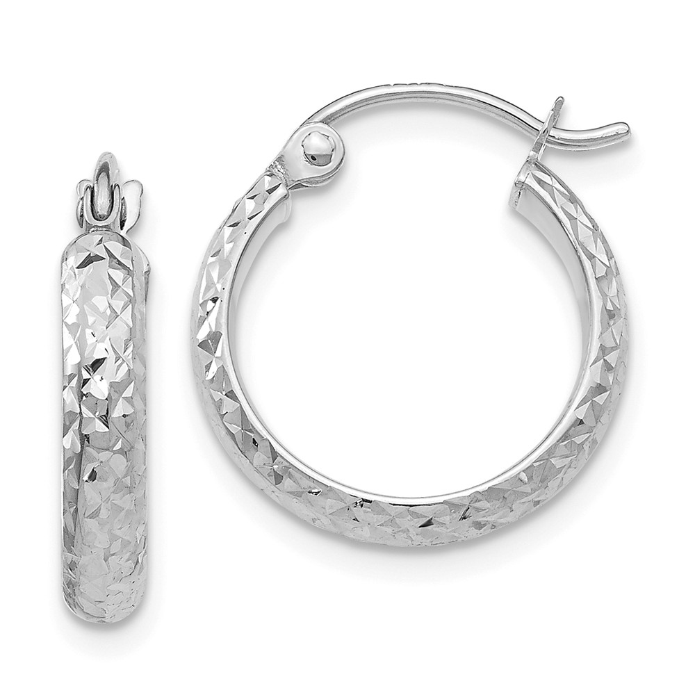 2.8mm, 14k White Gold Diamond-cut Hoops, 15mm (9/16 Inch)