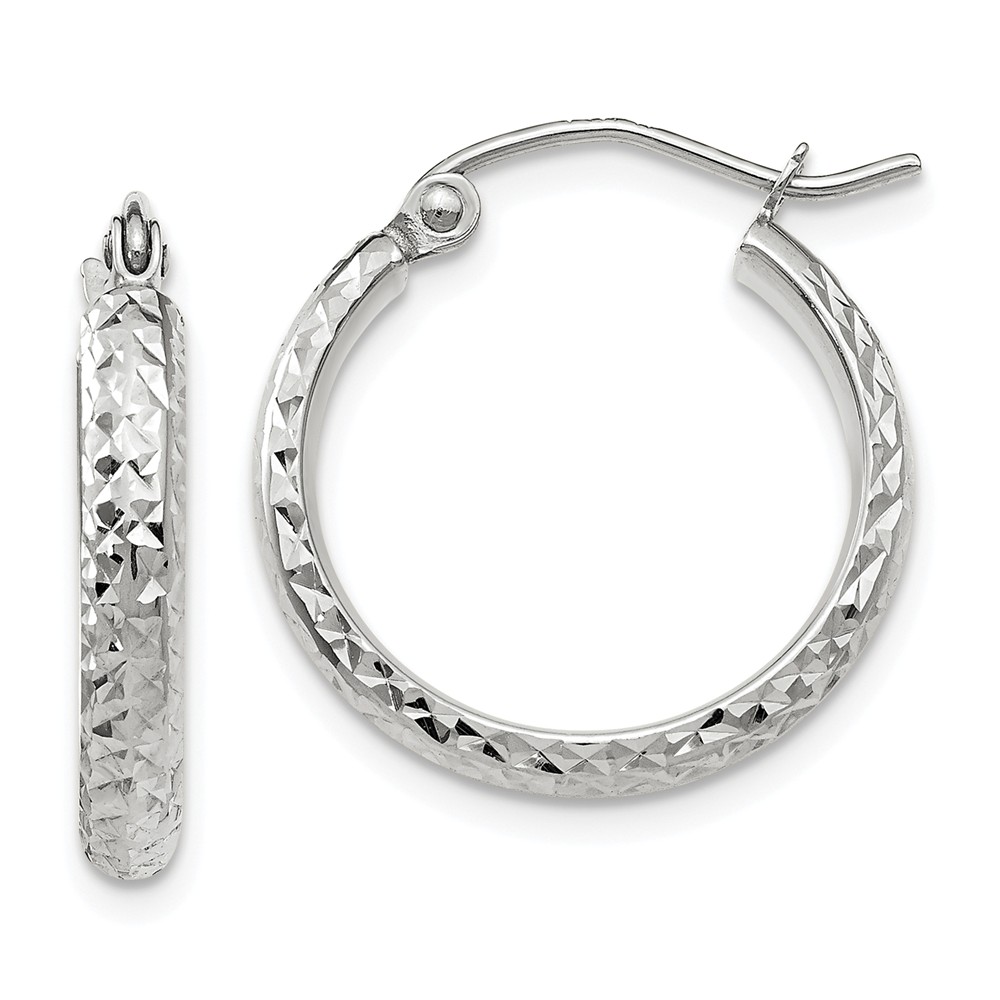 2.8mm, 14k White Gold Diamond-cut Hoops, 18mm (11/16 Inch)