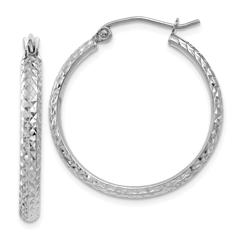 2.8mm, 14k White Gold Diamond-cut Hoops, 25mm (1 Inch)