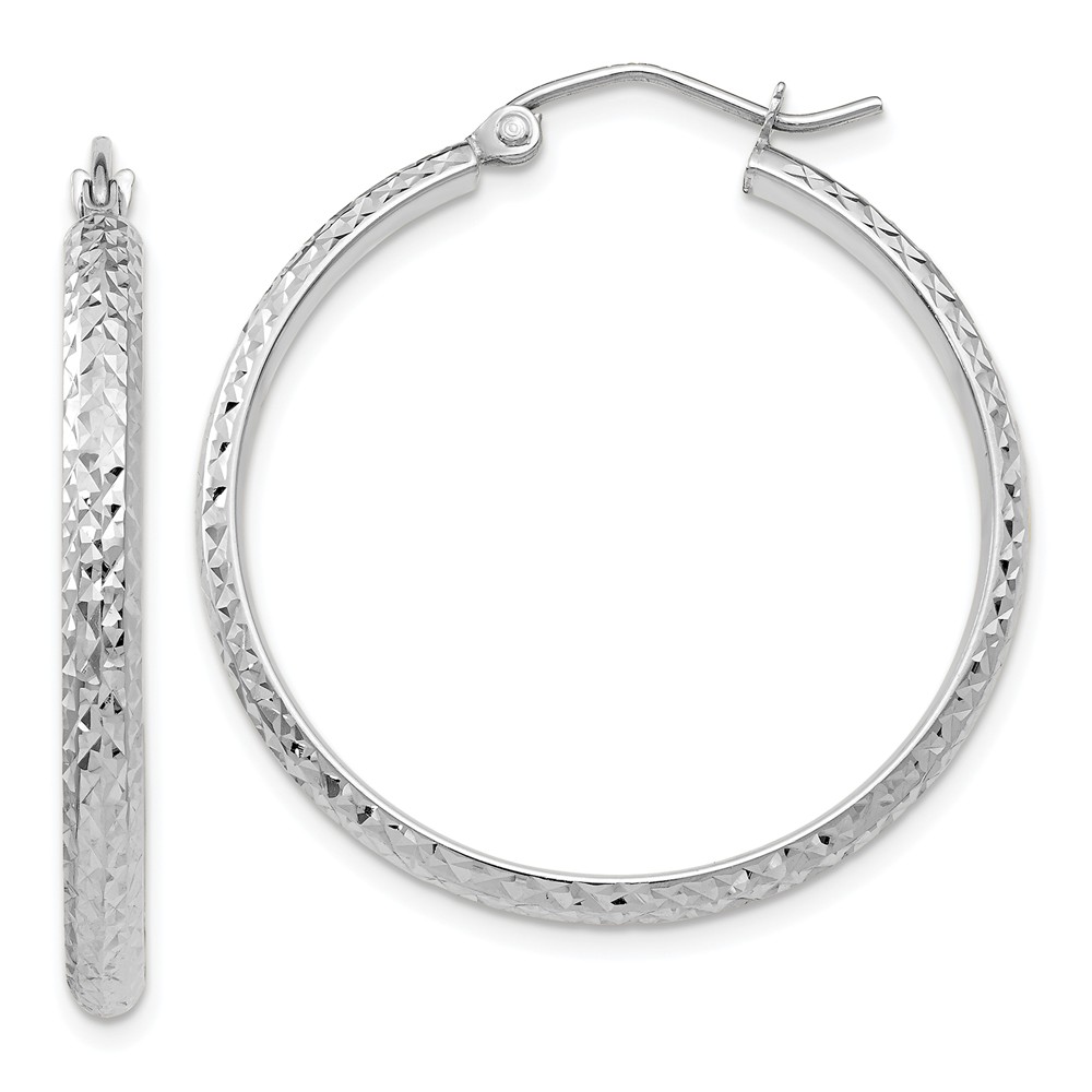 2.8mm, 14k White Gold Diamond-cut Hoops, 30mm (1 1/8 Inch)