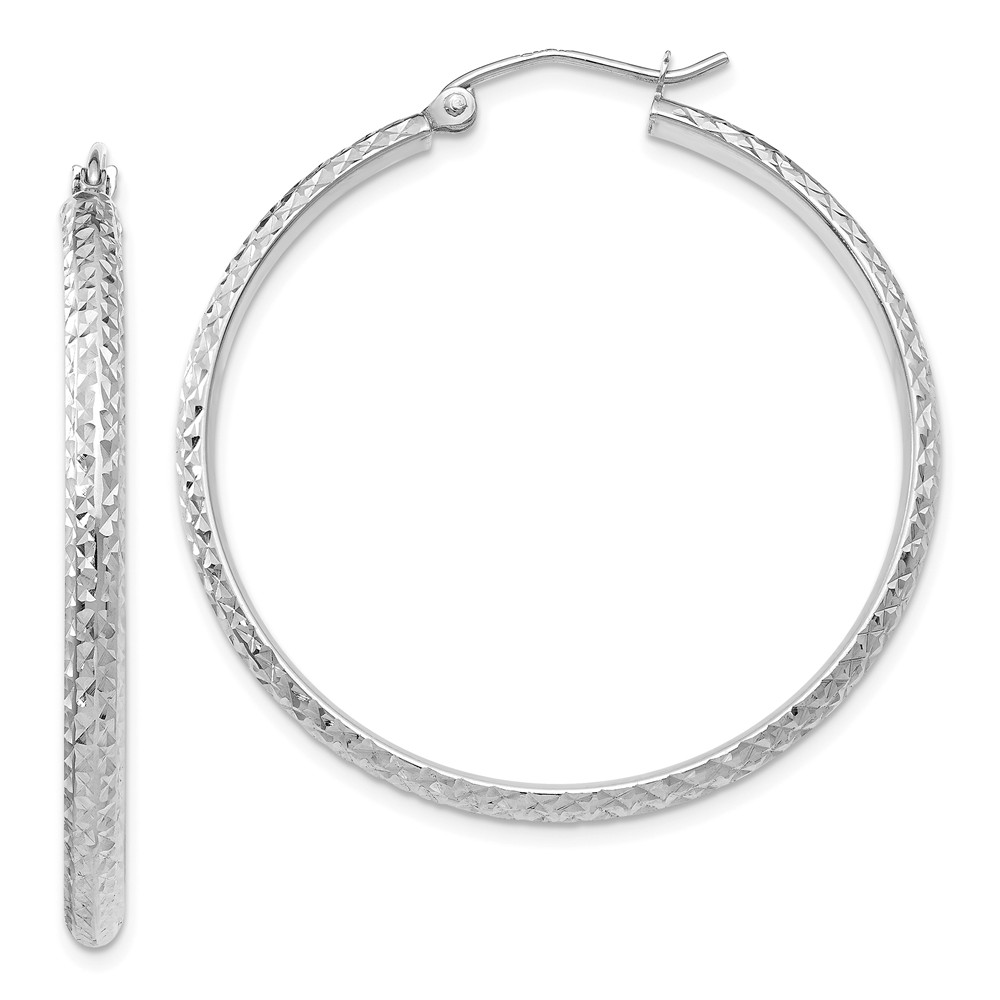 2.8mm, 14k White Gold Diamond-cut Hoops, 37mm (1 3/8 Inch)