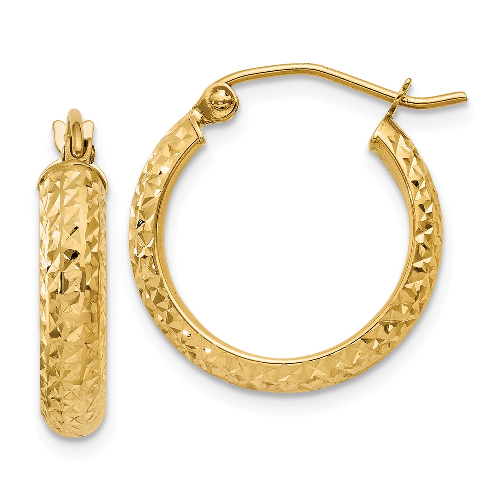 3.5mm, 14k Yellow Gold Diamond-cut Hoops, 17mm (5/8 Inch)