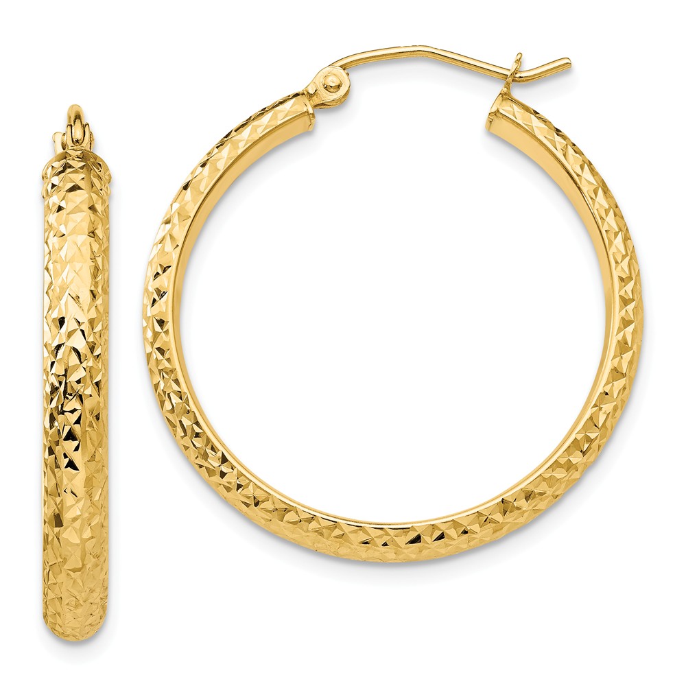 3.5mm, 14k Yellow Gold Diamond-cut Hoops, 28mm (1 1/10 Inch)