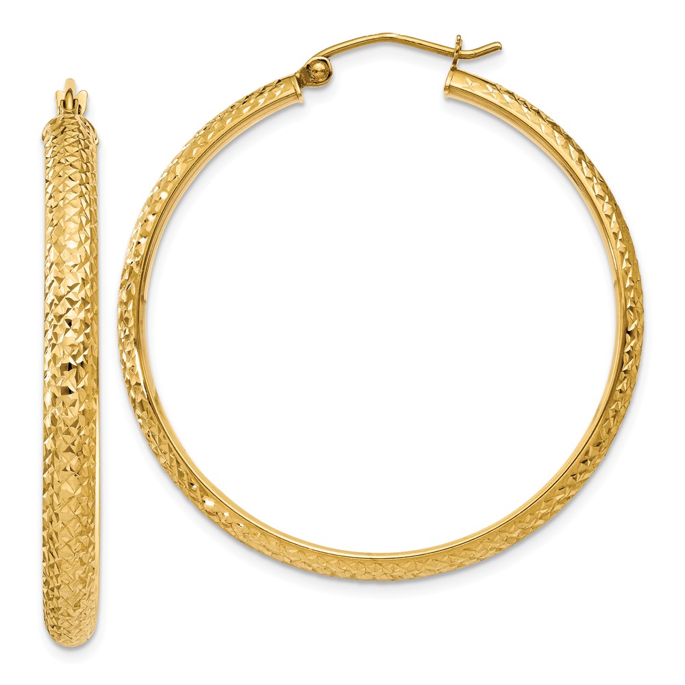 3.5mm, 14k Yellow Gold Diamond-cut Hoops, 38mm (1 1/2 Inch)