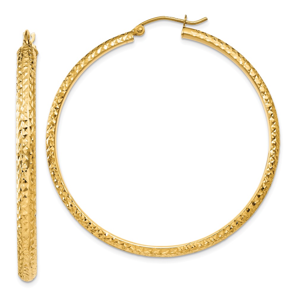 3.5mm, 14k Yellow Gold Diamond-cut Hoops, 46mm (1 3/4 Inch)
