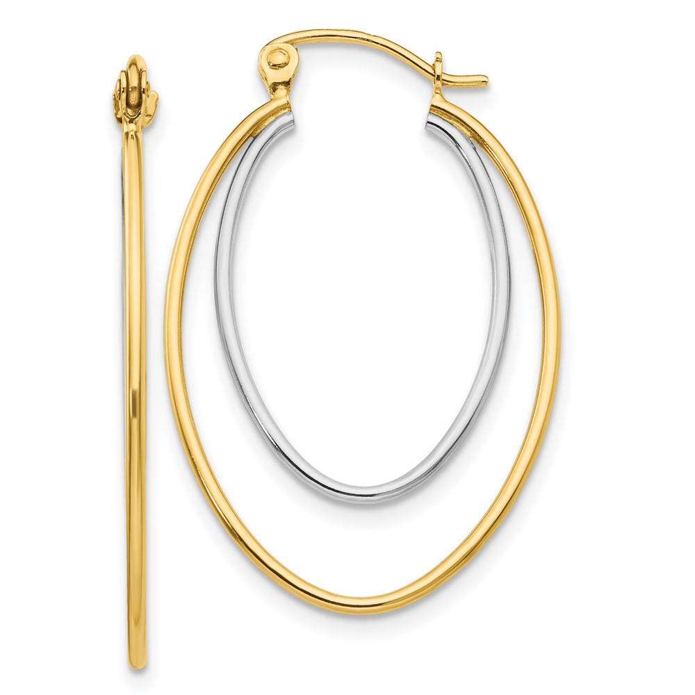 14k Two Tone Gold Double Oval Hoop Earrings