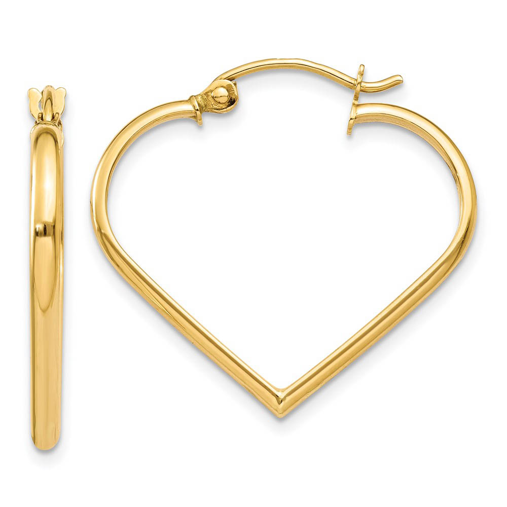 2mm, 14k Yellow Gold Heart Hoop Earrings