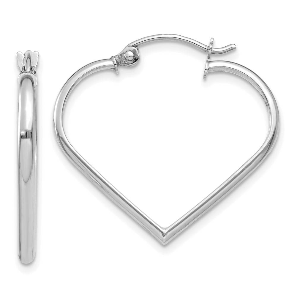 2mm, 14k White Gold Heart Hoop Earrings