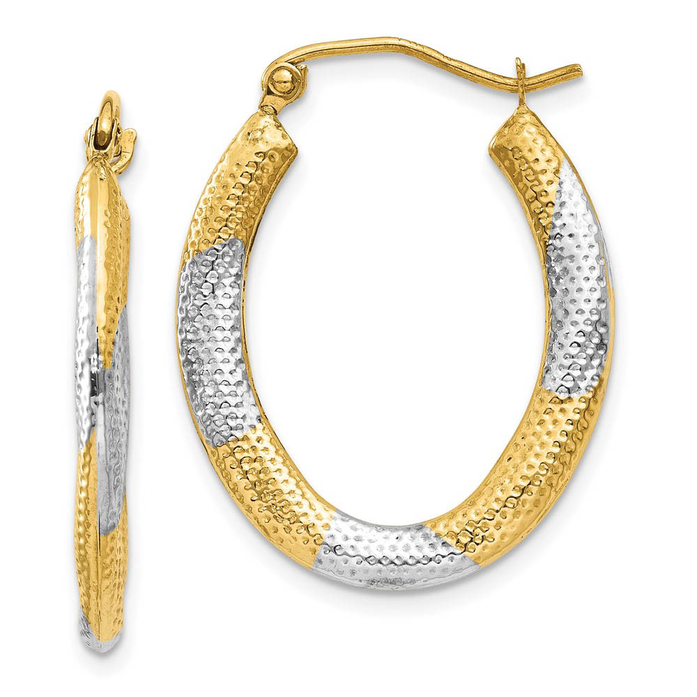 Textured Hollow Oval Hoops in 14k Yellow Gold and Rhodium