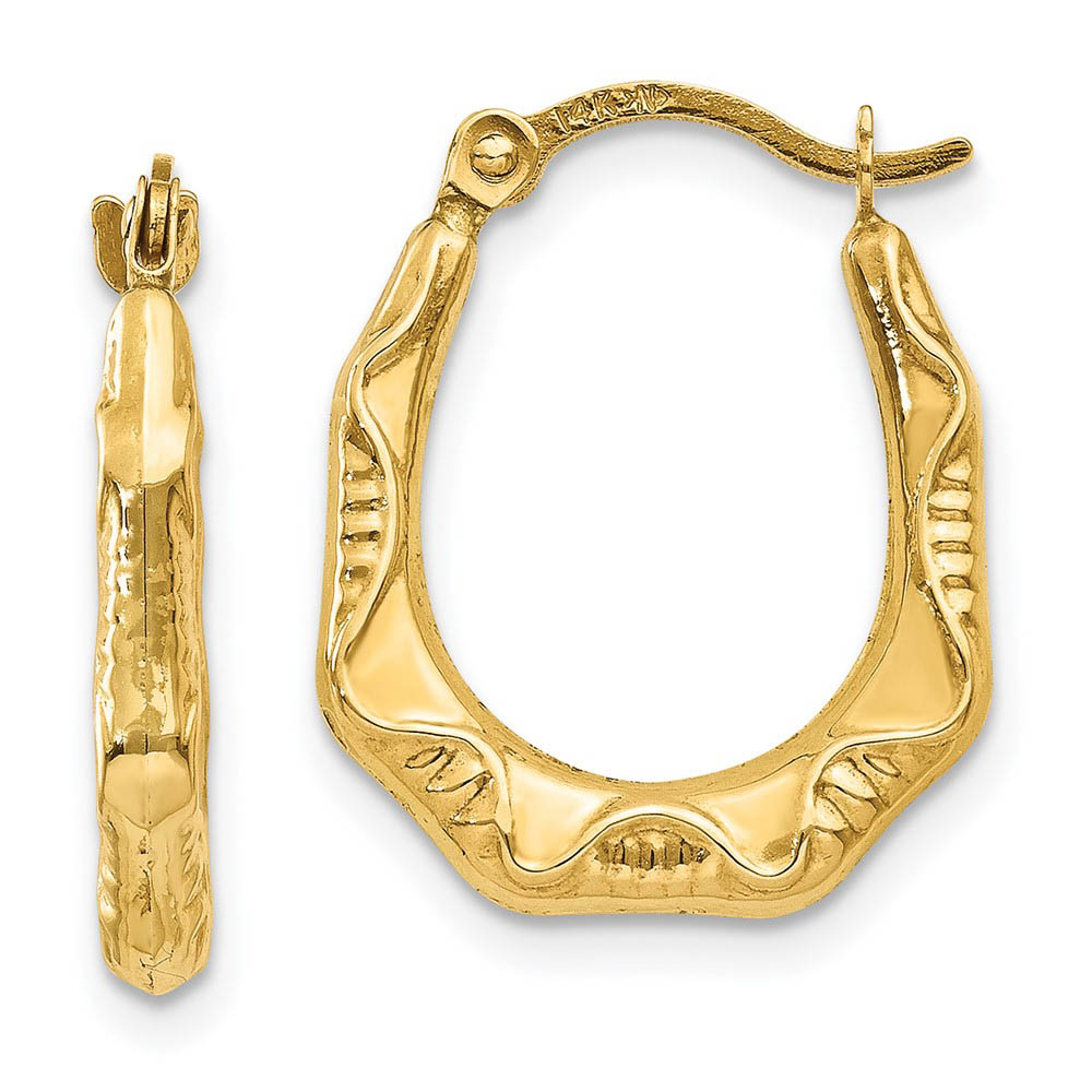 14k Yellow Gold Geometric Hollow Hoop Earrings, 13 x 17mm