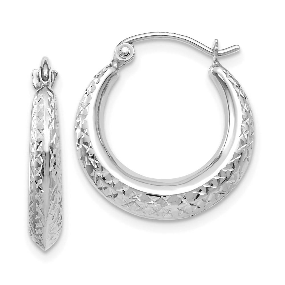 Textured Hollow Round Hoop Earrings in 14k White Gold