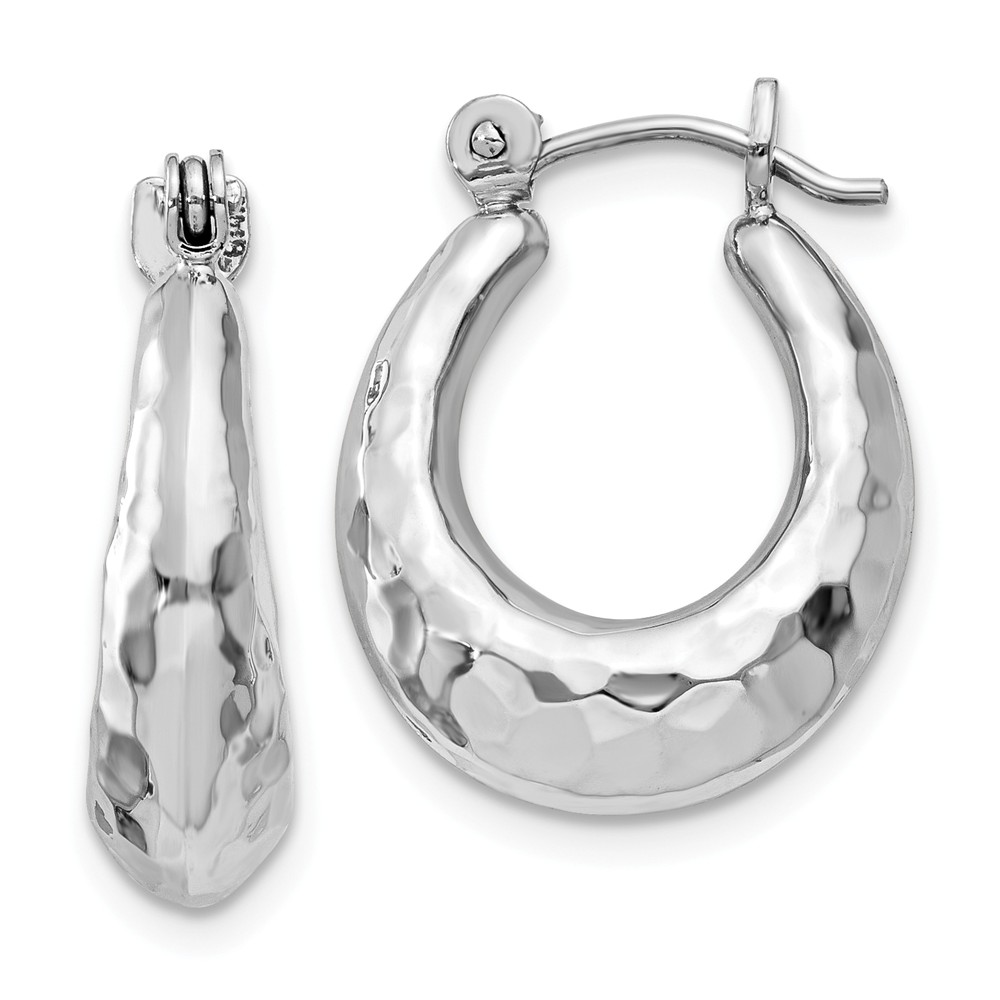 Hammered Puffed Oval Hoops in 14k White Gold