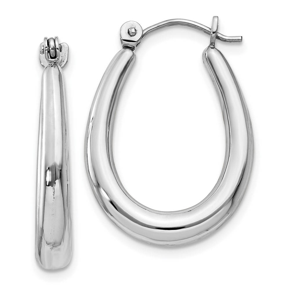 3mm x 23mm Polished 14k White Gold Tapered Puffed Oval Hoop Earrings