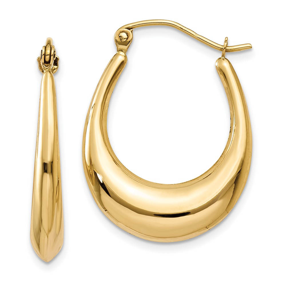 Tapered Puffed Oval Hoop Earrings in 14k Yellow Gold