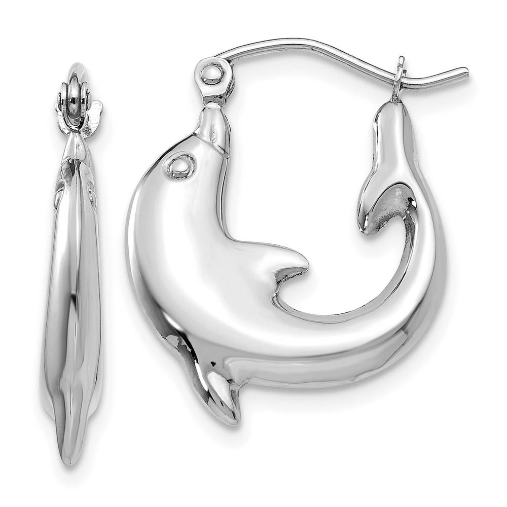 Polished Dolphin Hoop Earrings in 14k White Gold, 20mm