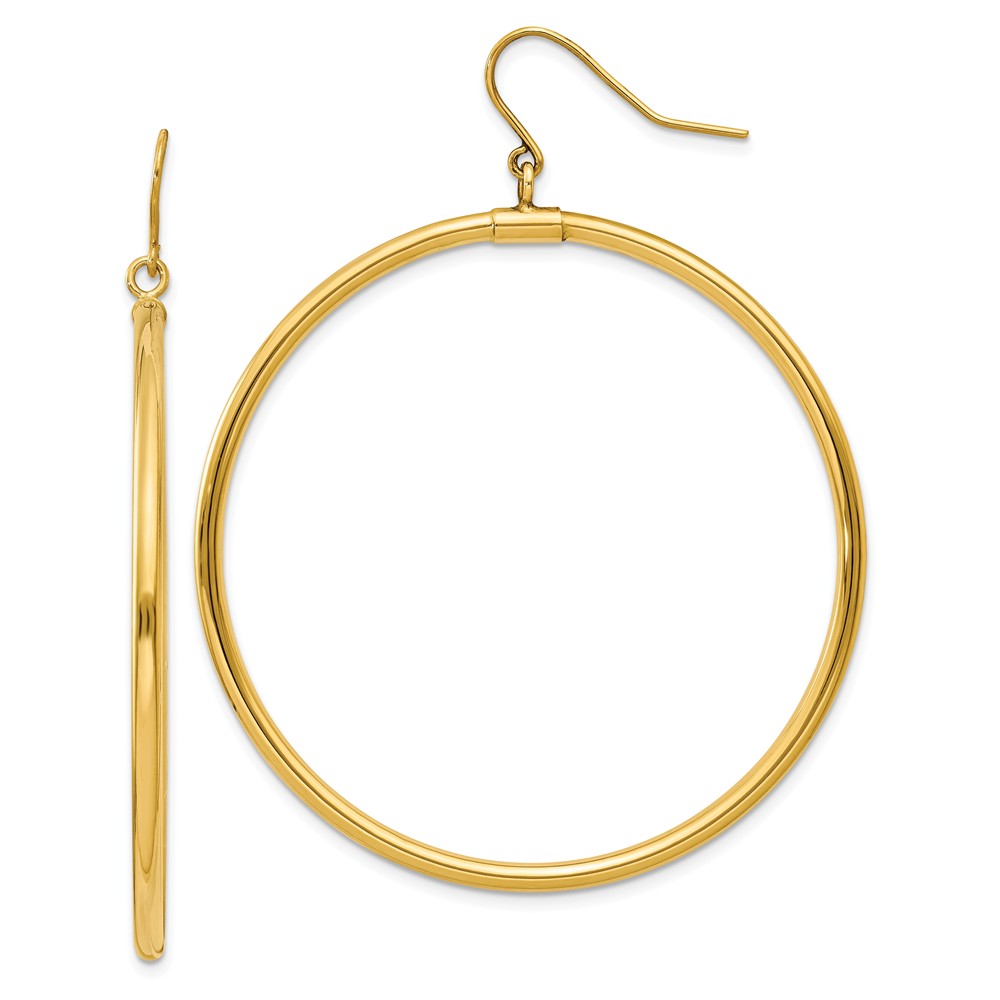 2mm, 14k Yellow Gold, Extra Large Tube Hoop Dangle Earrings, 45mm