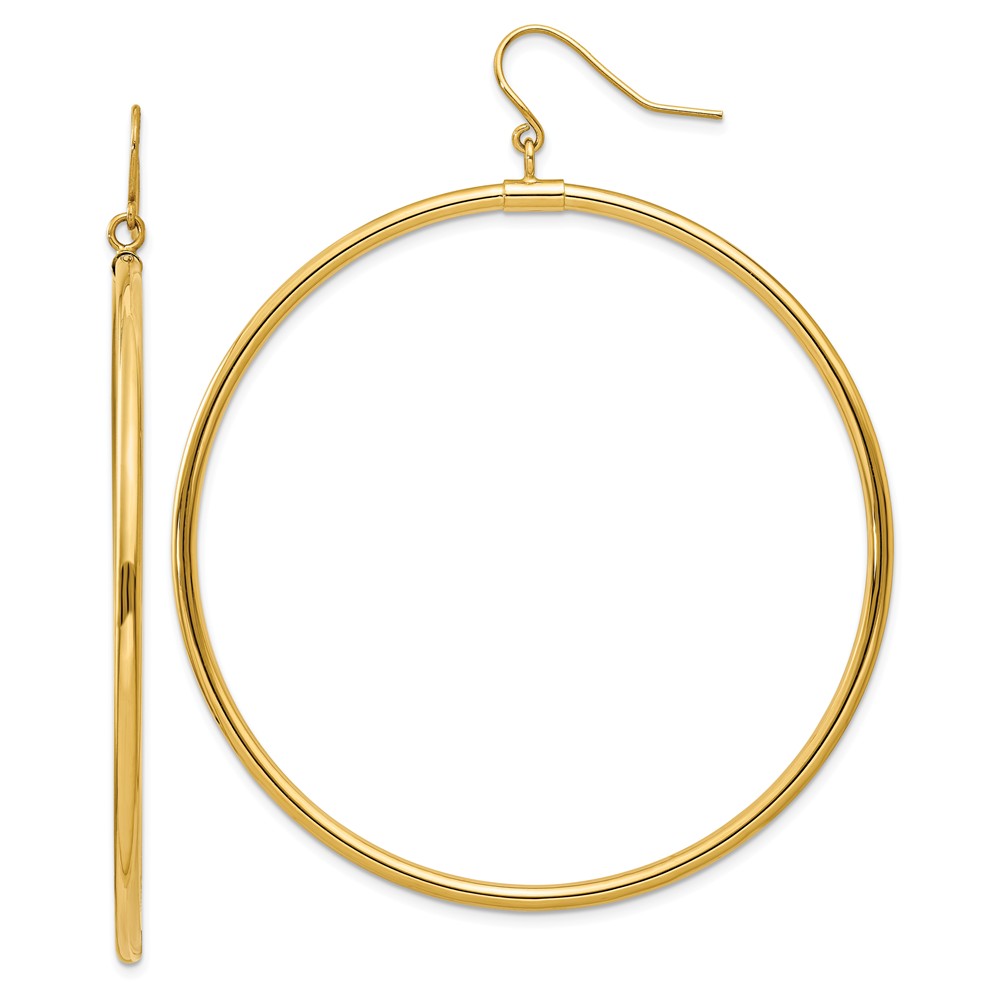 2mm, 14k Yellow Gold, Tube Hoop Dangle Earrings, 55mm