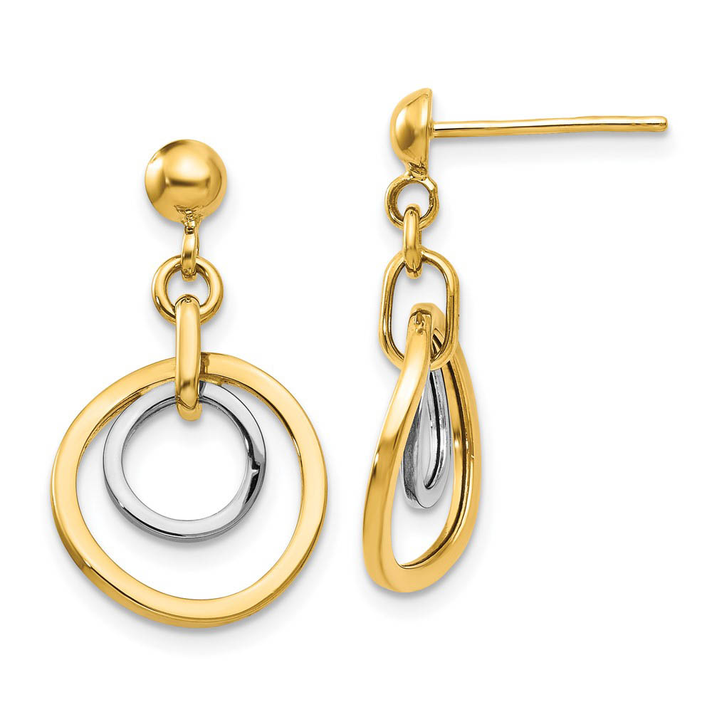 Two-tone Double Circle Dangle Post Earrings in 14k Gold