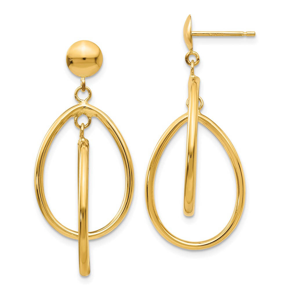 Polished Double Oval Dangle Post Earrings in 14k Yellow Gold