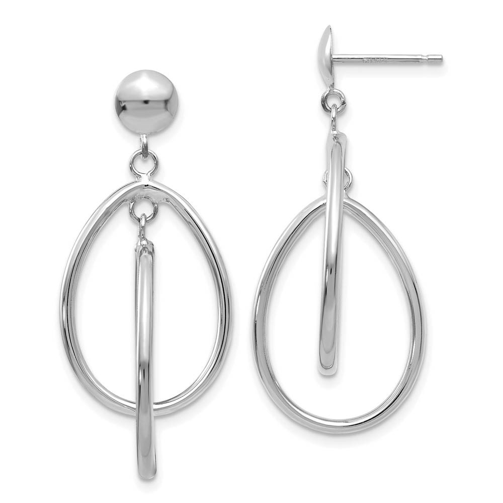 Polished Double Oval Dangle Post Earrings in 14k White Gold