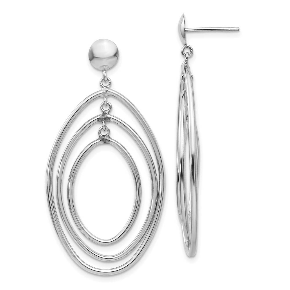 Triple Oval Dangle Post Earrings in 14k White Gold