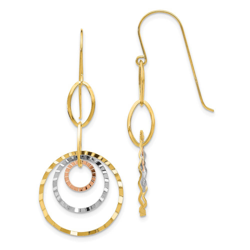 Tri-color Wavy Circle Dangle Earrings in 14k Gold