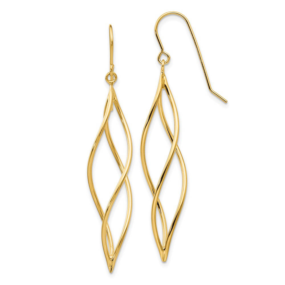 Long Twisted Dangle Earrings in 14k Yellow Gold